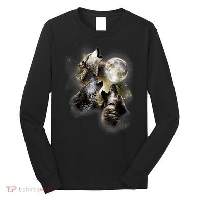 Wolf Shirt Three Wolves Moon Wolf Moon Long Sleeve Shirt