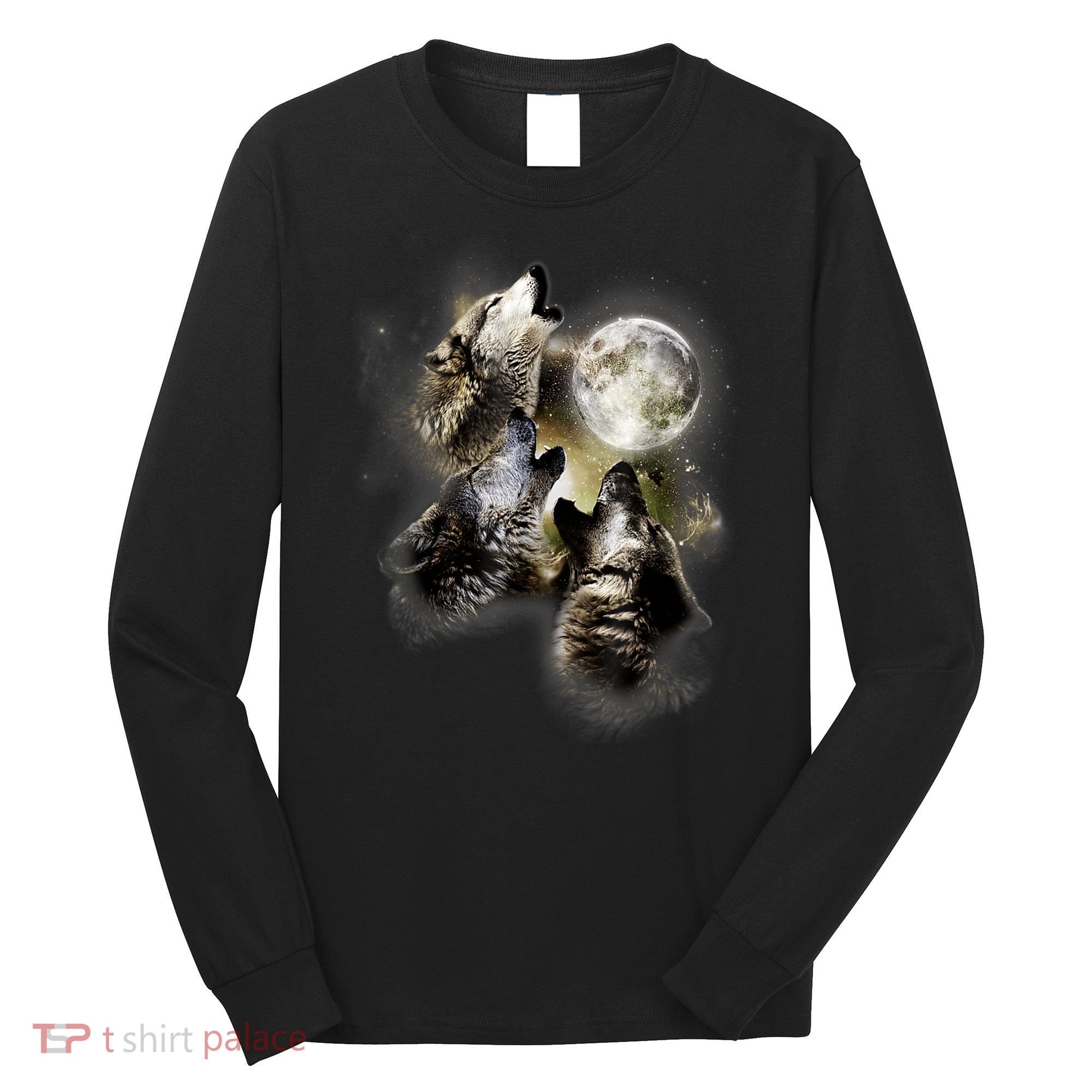 Wolf Shirt Three Wolves Moon Wolf Moon Long Sleeve Shirt