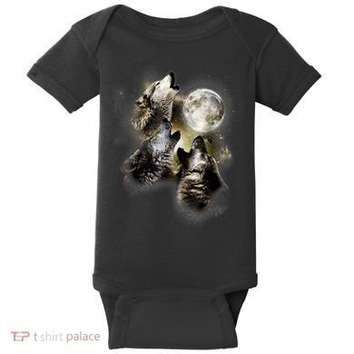 Wolf Shirt Three Wolves Moon Wolf Moon Baby Bodysuit