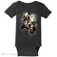 Wolf Shirt Three Wolves Moon Wolf Moon Baby Bodysuit thumb 0