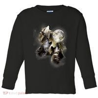 Wolf Shirt Three Wolves Moon Wolf Moon Toddler Long Sleeve Shirt thumb 0