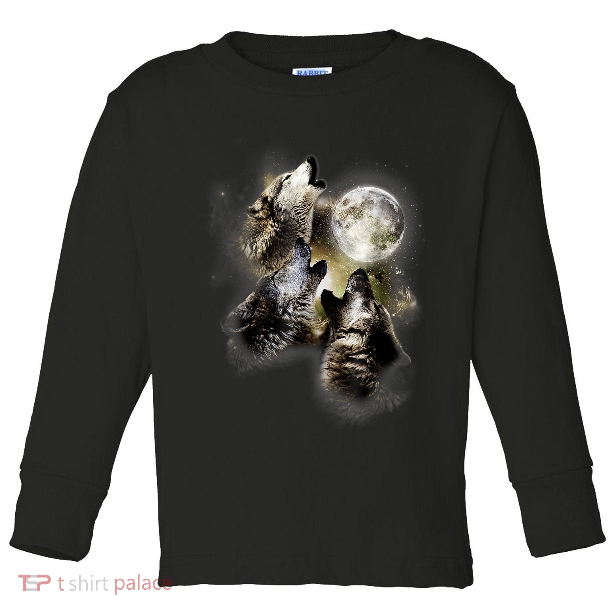 Wolf Shirt Three Wolves Moon Wolf Moon Toddler Long Sleeve Shirt