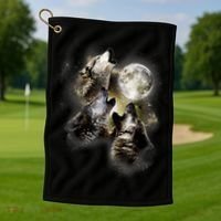 Wolf Shirt Three Wolves Moon Wolf Moon Golf Towel thumb 1