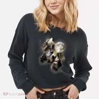 Wolf Shirt Three Wolves Moon Wolf Moon Cropped Pullover Crew thumb 2