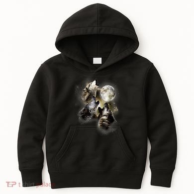 Wolf Shirt Three Wolves Moon Wolf Moon Kids Hoodie