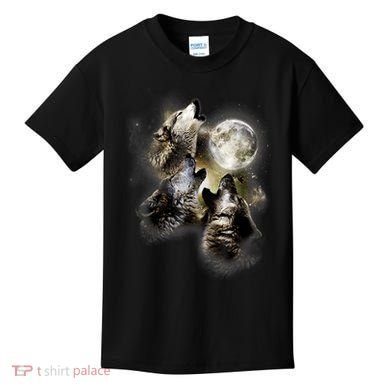 Wolf Shirt Three Wolves Moon Wolf Moon Kids T-Shirt