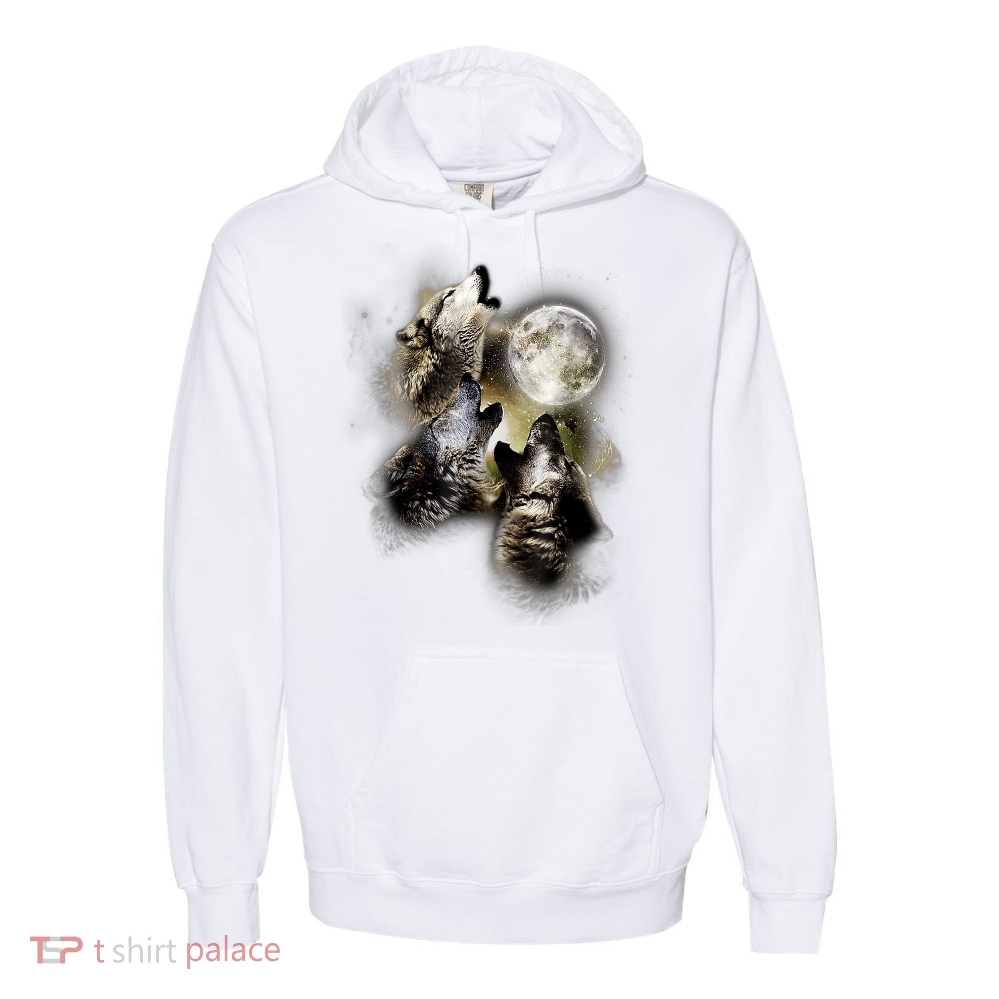 Wolf Shirt Three Wolves Moon Wolf Moon Comfort Colors Garment-Dyed Hooded Sweatshirt