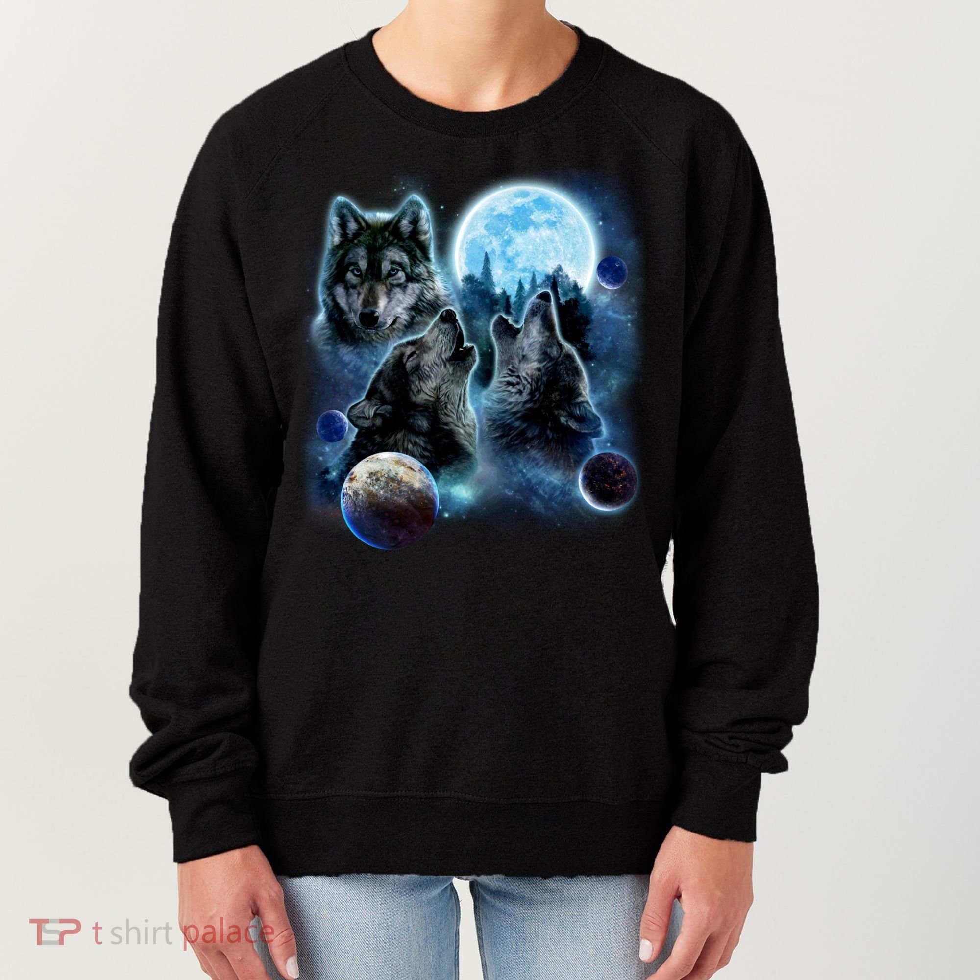 Wolf Shirt Three Wolves Moon Wolf Moon Women's Sweatshirt