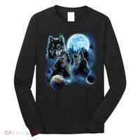 Wolf Shirt Three Wolves Moon Wolf Moon Long Sleeve Shirt thumb 0