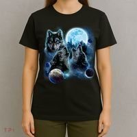 Wolf Shirt Three Wolves Moon Wolf Moon T-Shirt thumb 4