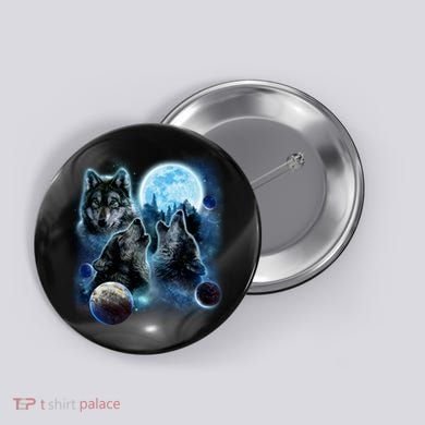 Wolf Shirt Three Wolves Moon Wolf Moon Button