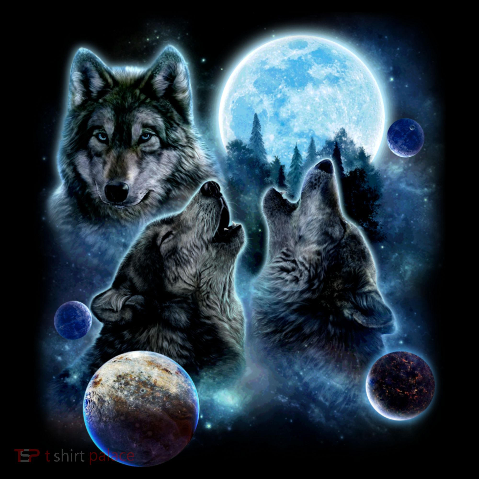 Wolf Shirt Three Wolves Moon Wolf Moon Bucket Hat