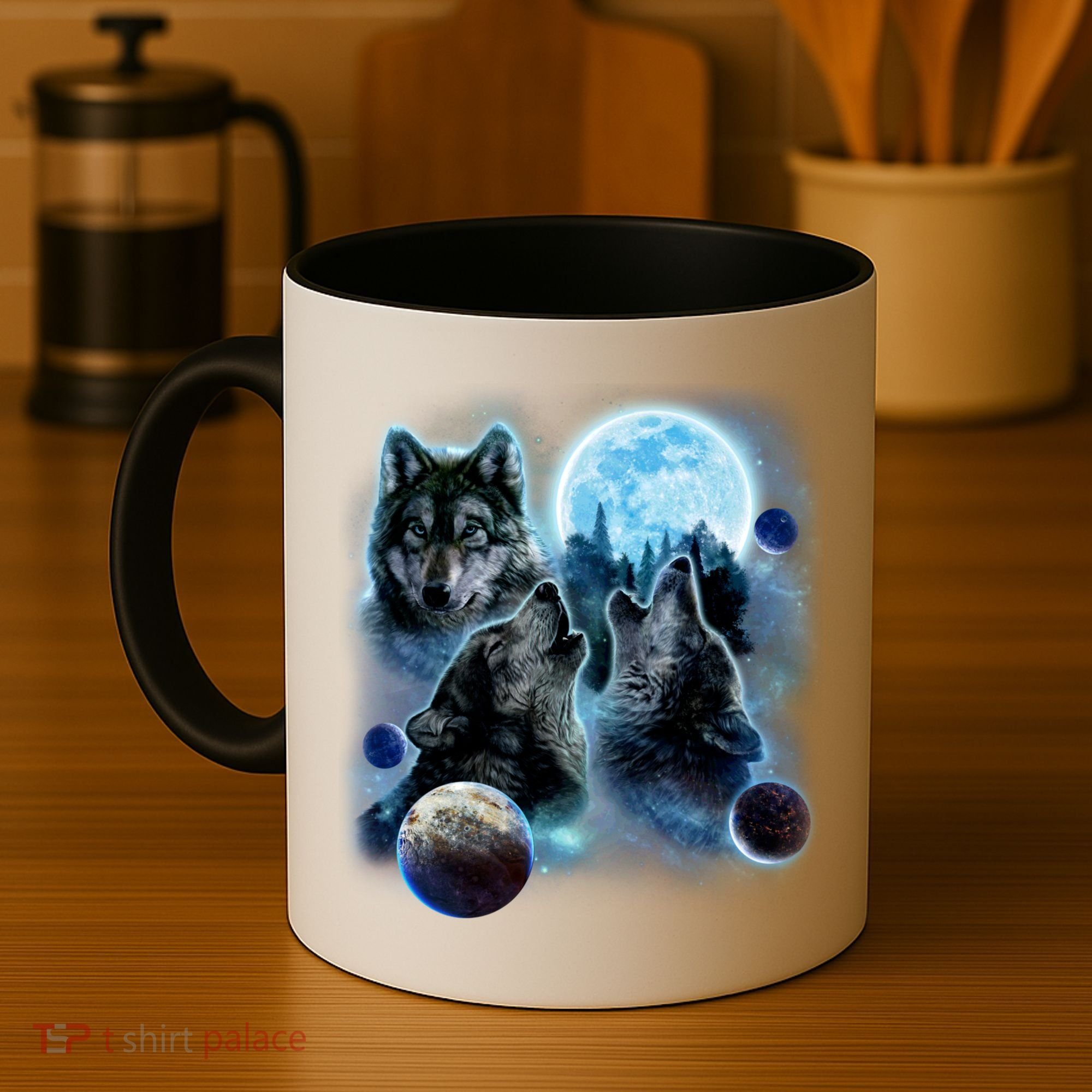 Wolf Shirt Three Wolves Moon Wolf Moon Coffee Mug