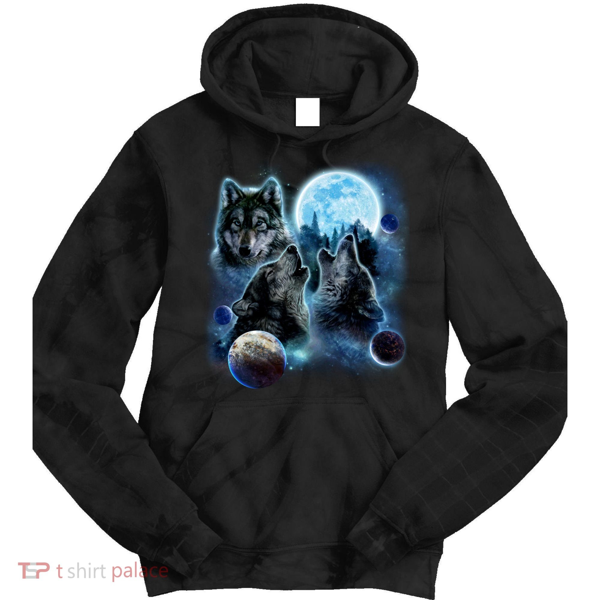 Wolf Shirt Three Wolves Moon Wolf Moon Tie Dye Hoodie