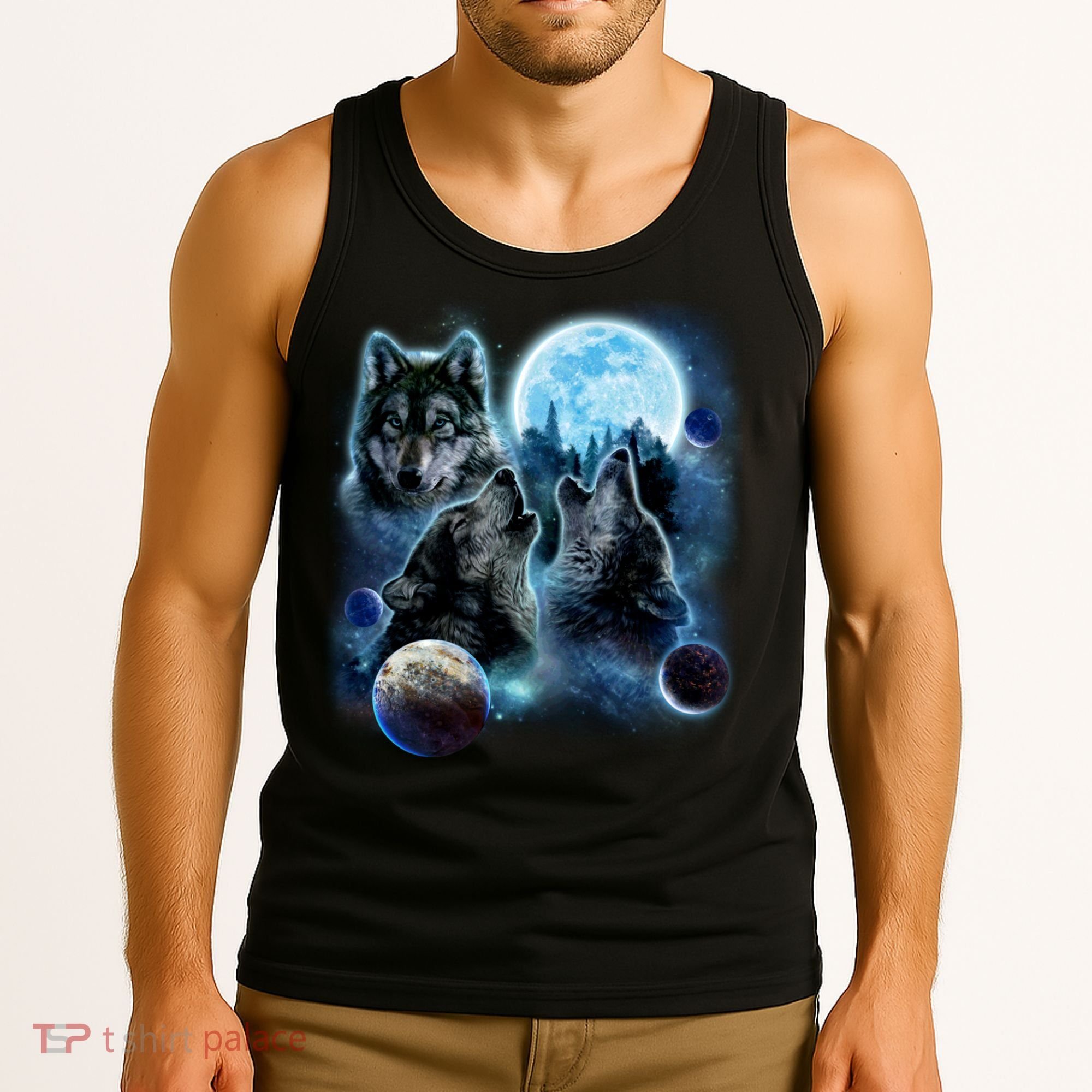Wolf Shirt Three Wolves Moon Wolf Moon Tank Top