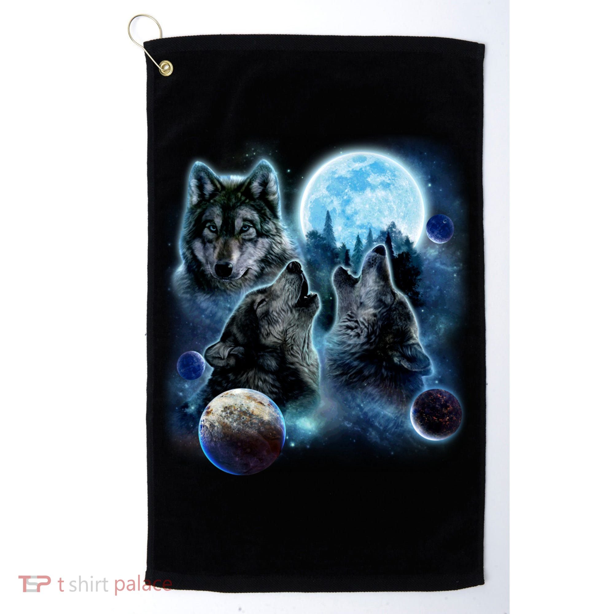 Wolf Shirt Three Wolves Moon Wolf Moon Golf Towel