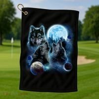 Wolf Shirt Three Wolves Moon Wolf Moon Golf Towel thumb 1