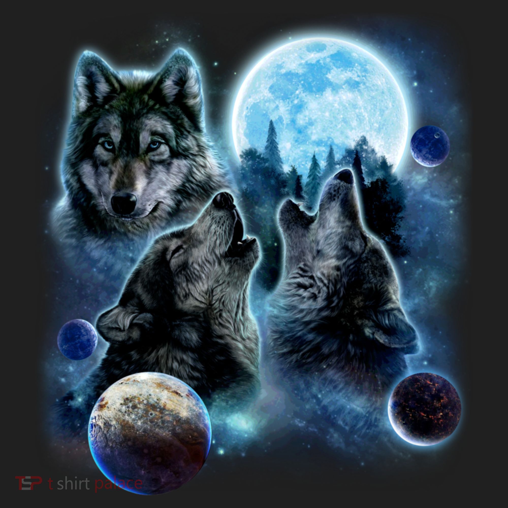 Wolf Shirt Three Wolves Moon Wolf Moon Golf Towel