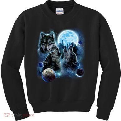 Wolf Shirt Three Wolves Moon Wolf Moon Kids Sweatshirt
