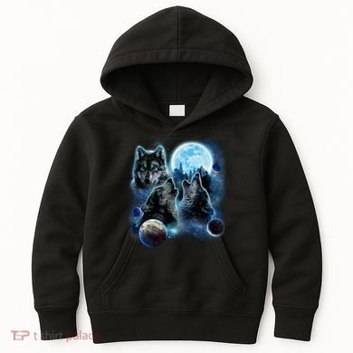 Wolf Shirt Three Wolves Moon Wolf Moon Kids Hoodie