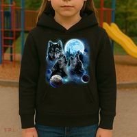 Wolf Shirt Three Wolves Moon Wolf Moon Kids Hoodie thumb 3
