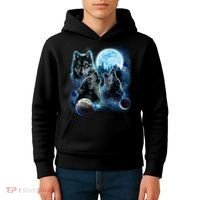 Wolf Shirt Three Wolves Moon Wolf Moon Kids Hoodie thumb 4