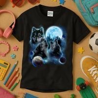 Wolf Shirt Three Wolves Moon Wolf Moon Kids T-Shirt thumb 3