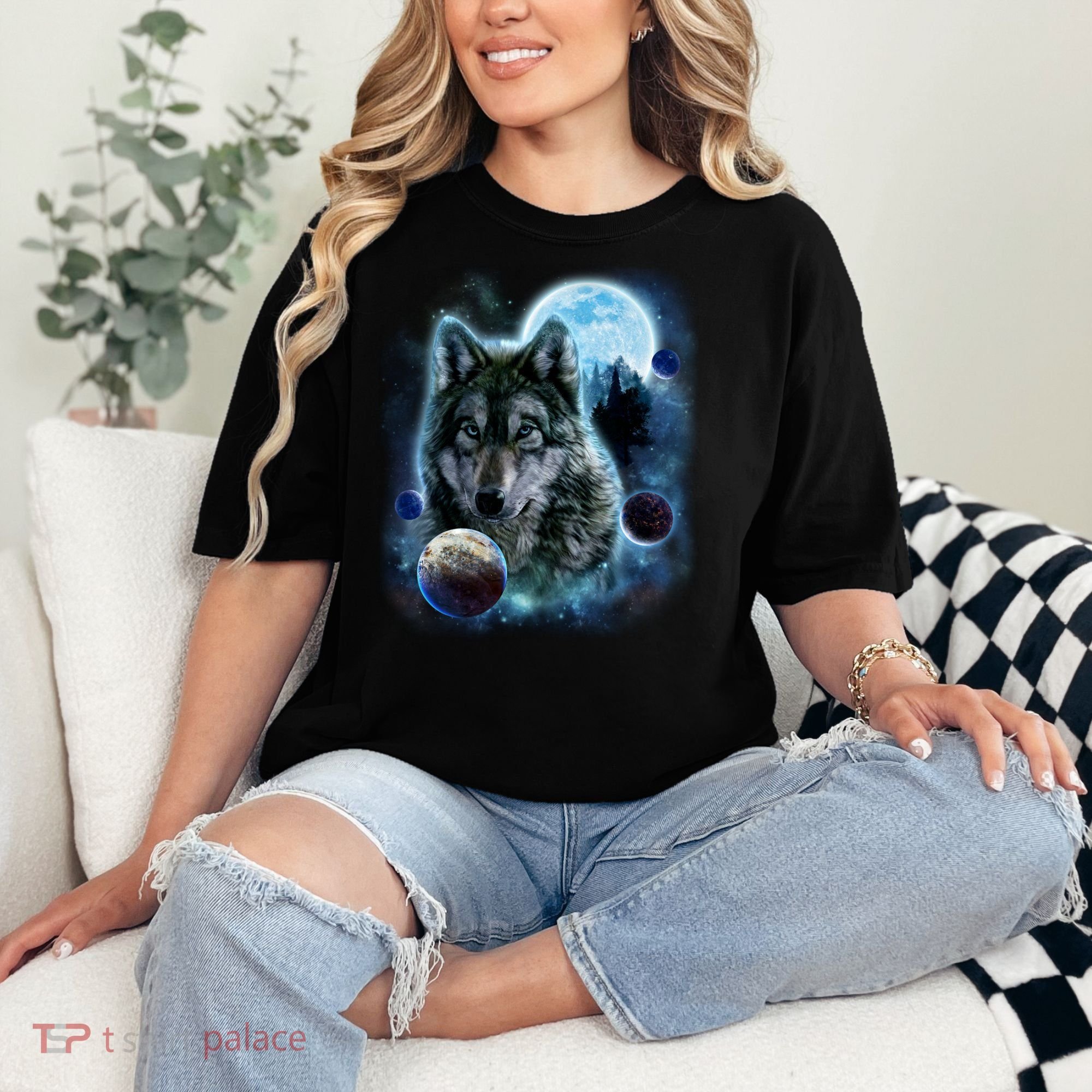Wolf Shirt Three Wolves Moon Wolf Moon Comfort Colors T-Shirt