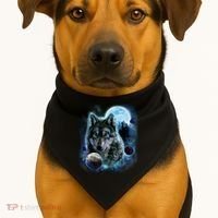 Wolf Shirt Three Wolves Moon Wolf Moon USA-Made Doggie Bandana thumb 1