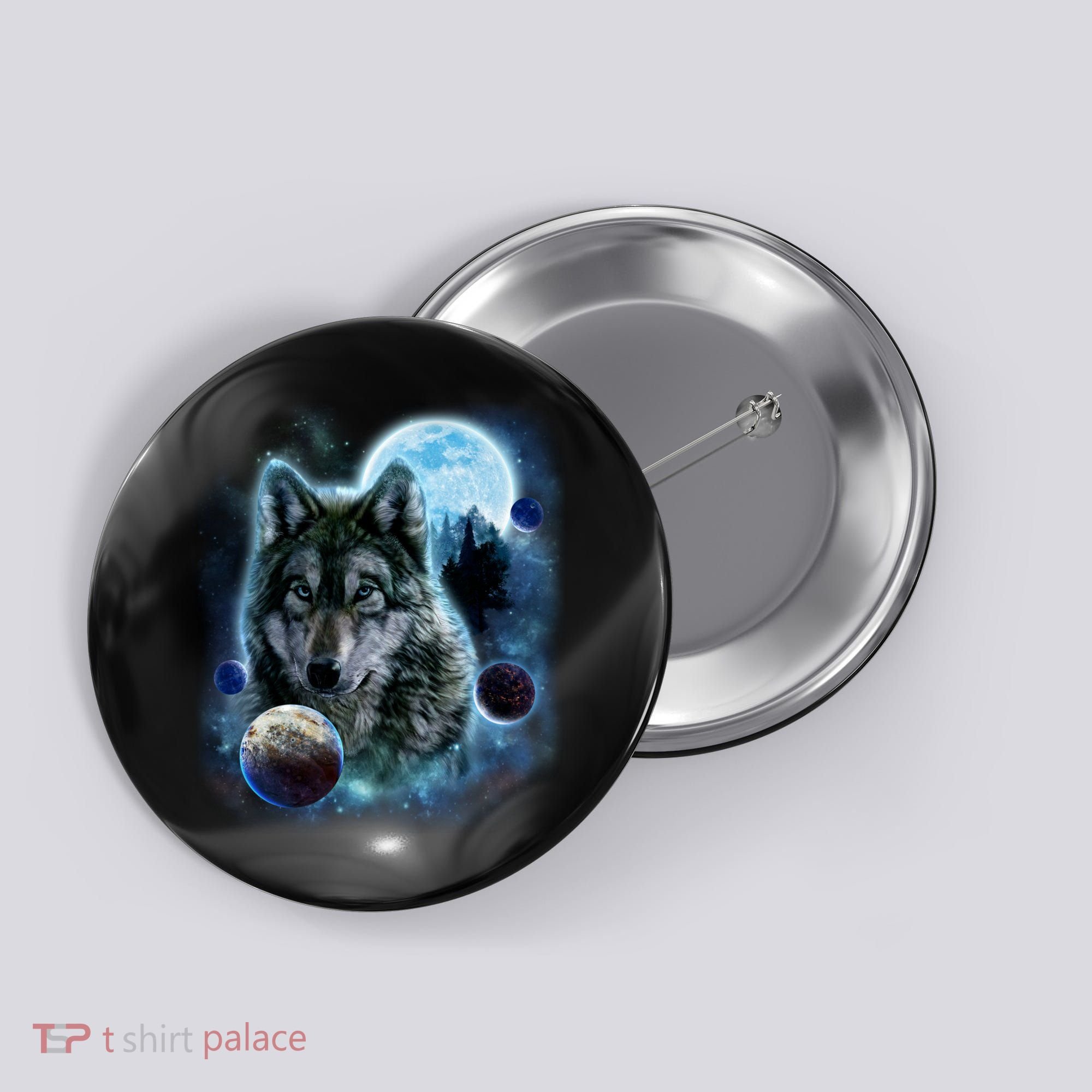 Wolf Shirt Three Wolves Moon Wolf Moon Button