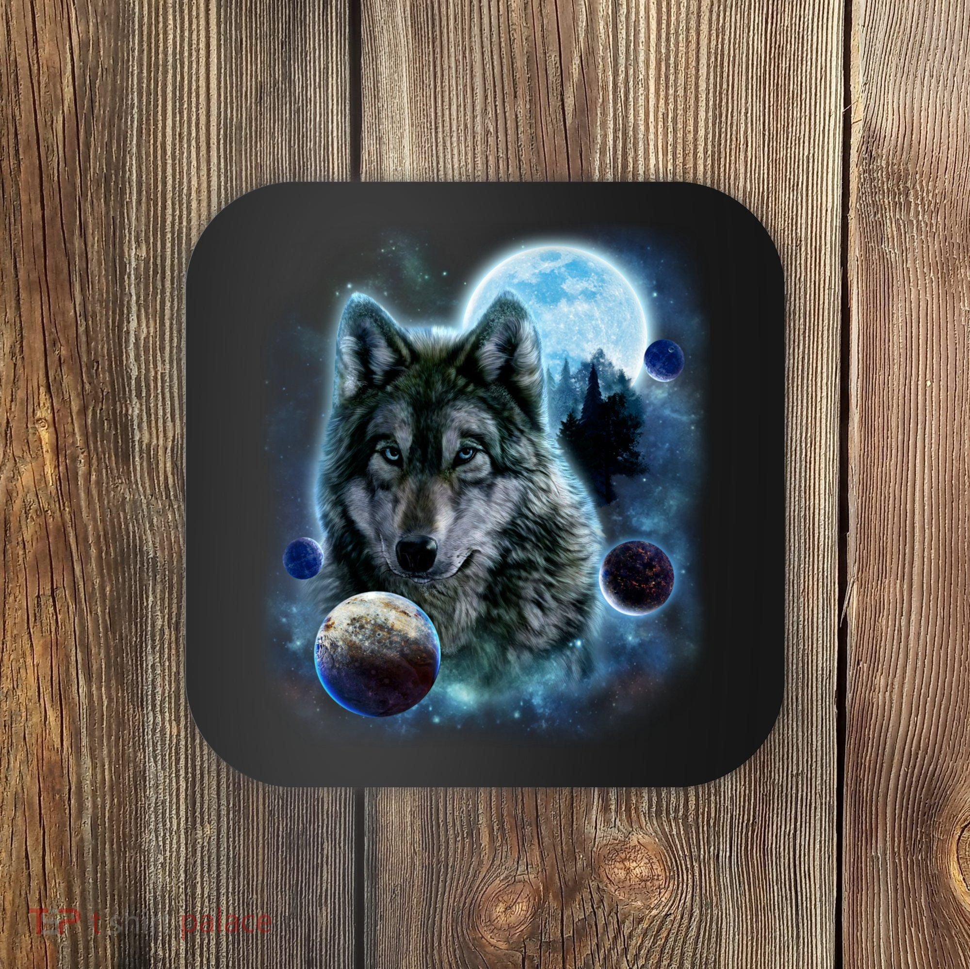 Wolf Shirt Three Wolves Moon Wolf Moon Coaster
