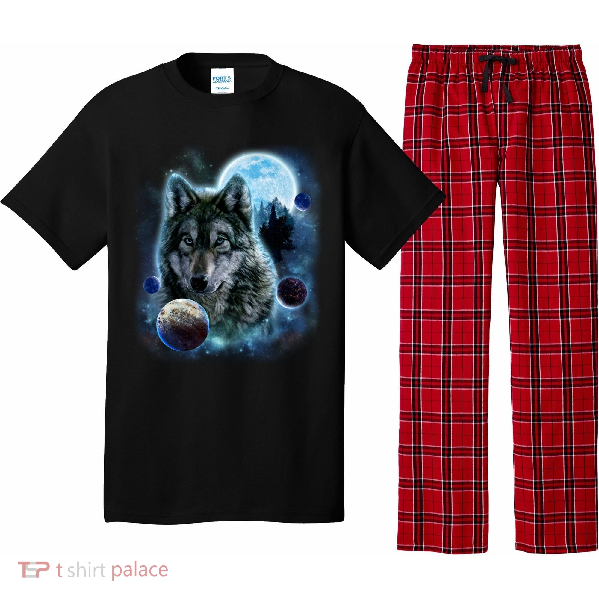 Wolf Shirt Three Wolves Moon Wolf Moon Pajama Set