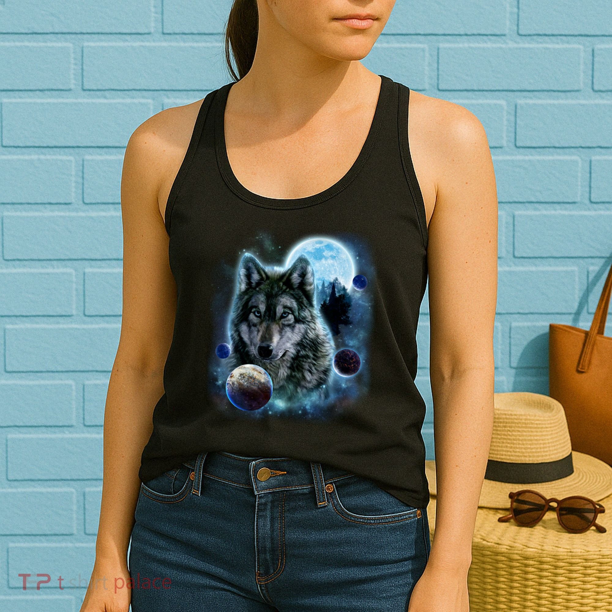 Wolf Shirt Three Wolves Moon Wolf Moon Women's Tank Top