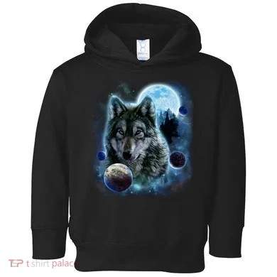 Wolf Shirt Three Wolves Moon Wolf Moon Toddler Hoodie