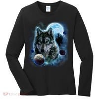 Wolf Shirt Three Wolves Moon Wolf Moon Women's Long Sleeve Shirt thumb 0