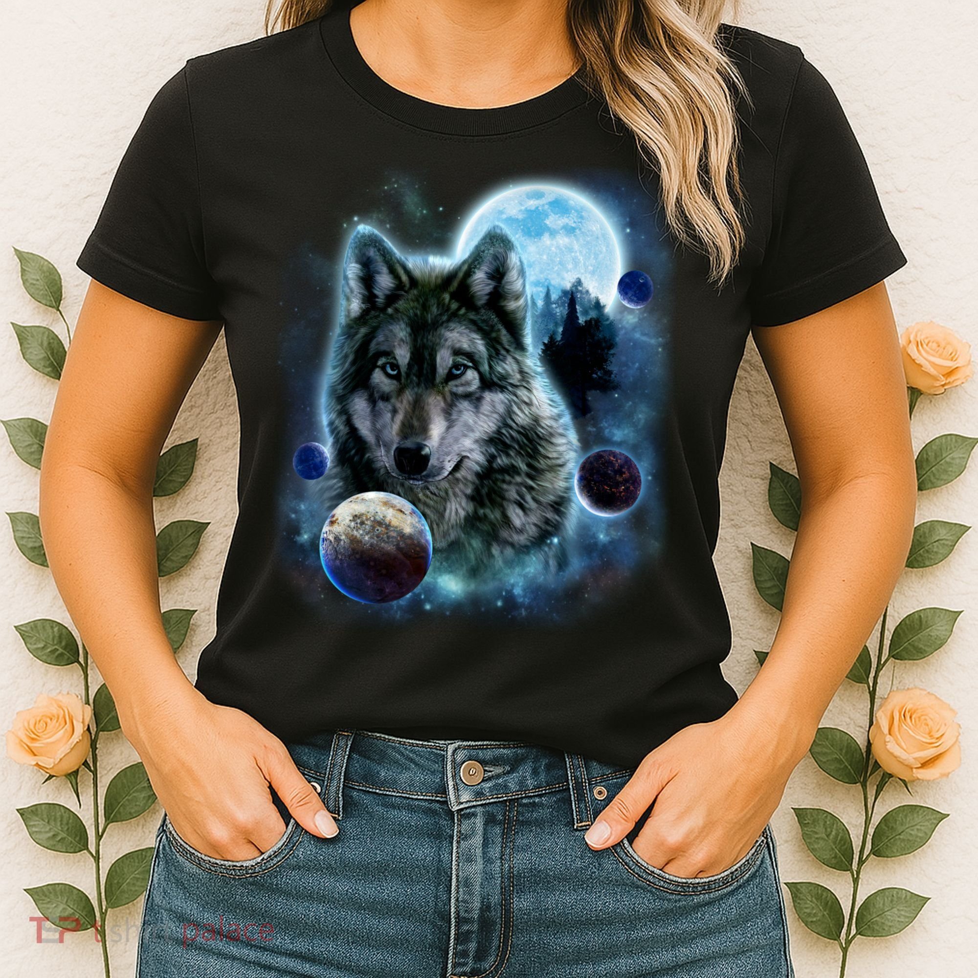 Wolf Shirt Three Wolves Moon Wolf Moon Women's T-Shirt
