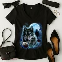 Wolf Shirt Three Wolves Moon Wolf Moon Women's V-Neck T-Shirt thumb 2
