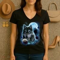 Wolf Shirt Three Wolves Moon Wolf Moon Women's V-Neck T-Shirt thumb 3