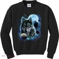 Wolf Shirt Three Wolves Moon Wolf Moon Kids Sweatshirt thumb 0