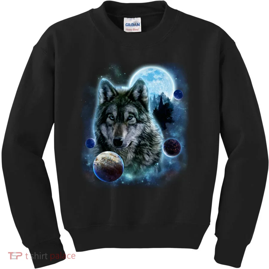 Wolf Shirt Three Wolves Moon Wolf Moon Kids Sweatshirt
