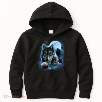 Wolf Shirt Three Wolves Moon Wolf Moon Kids Hoodie