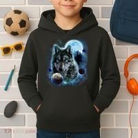 Wolf Shirt Three Wolves Moon Wolf Moon Kids Hoodie thumb 2
