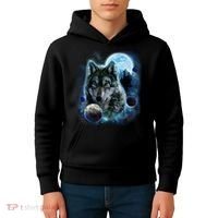 Wolf Shirt Three Wolves Moon Wolf Moon Kids Hoodie thumb 4