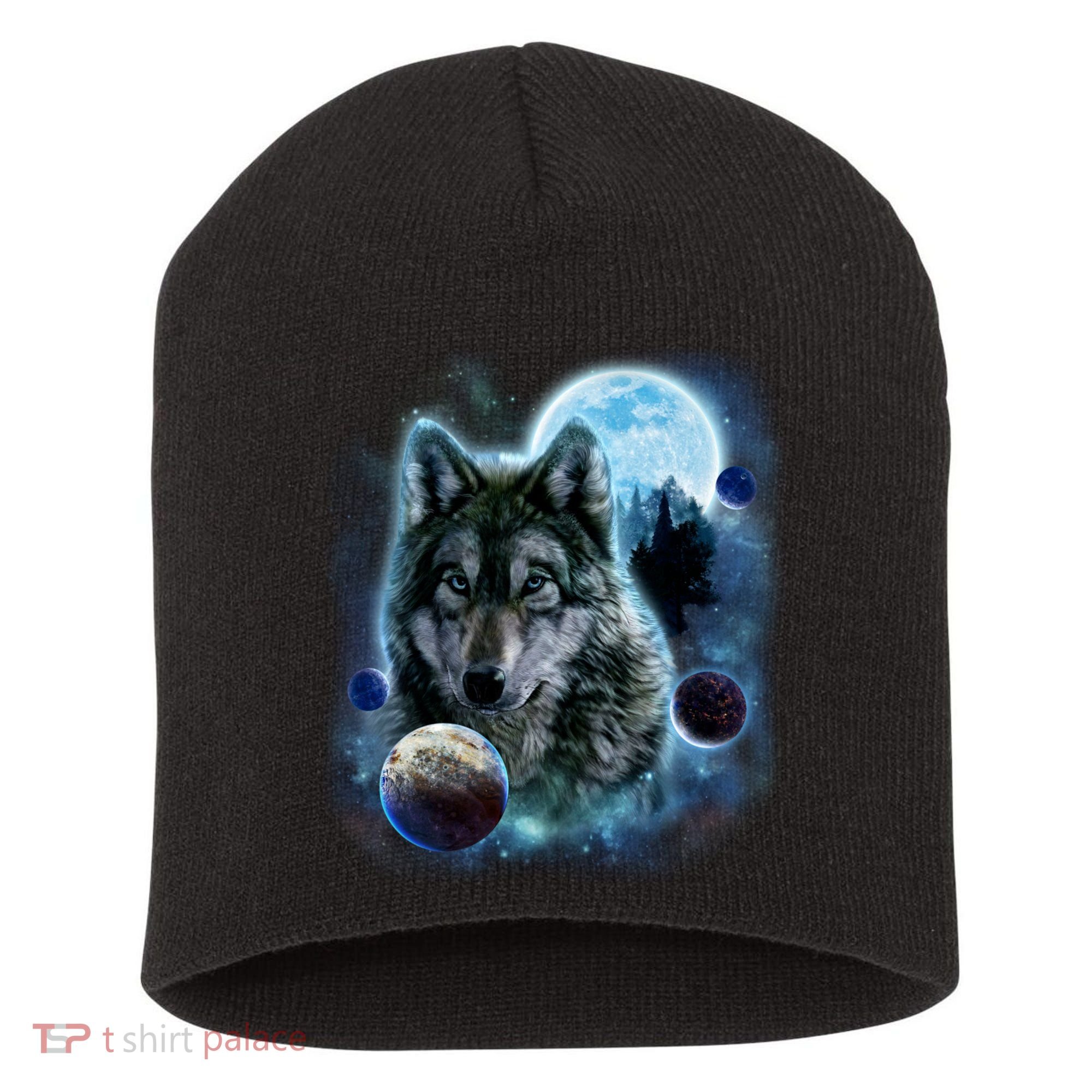 Wolf Shirt Three Wolves Moon Wolf Moon Short Acrylic Beanie