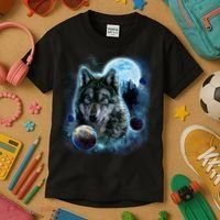Wolf Shirt Three Wolves Moon Wolf Moon Kids T-Shirt thumb 3