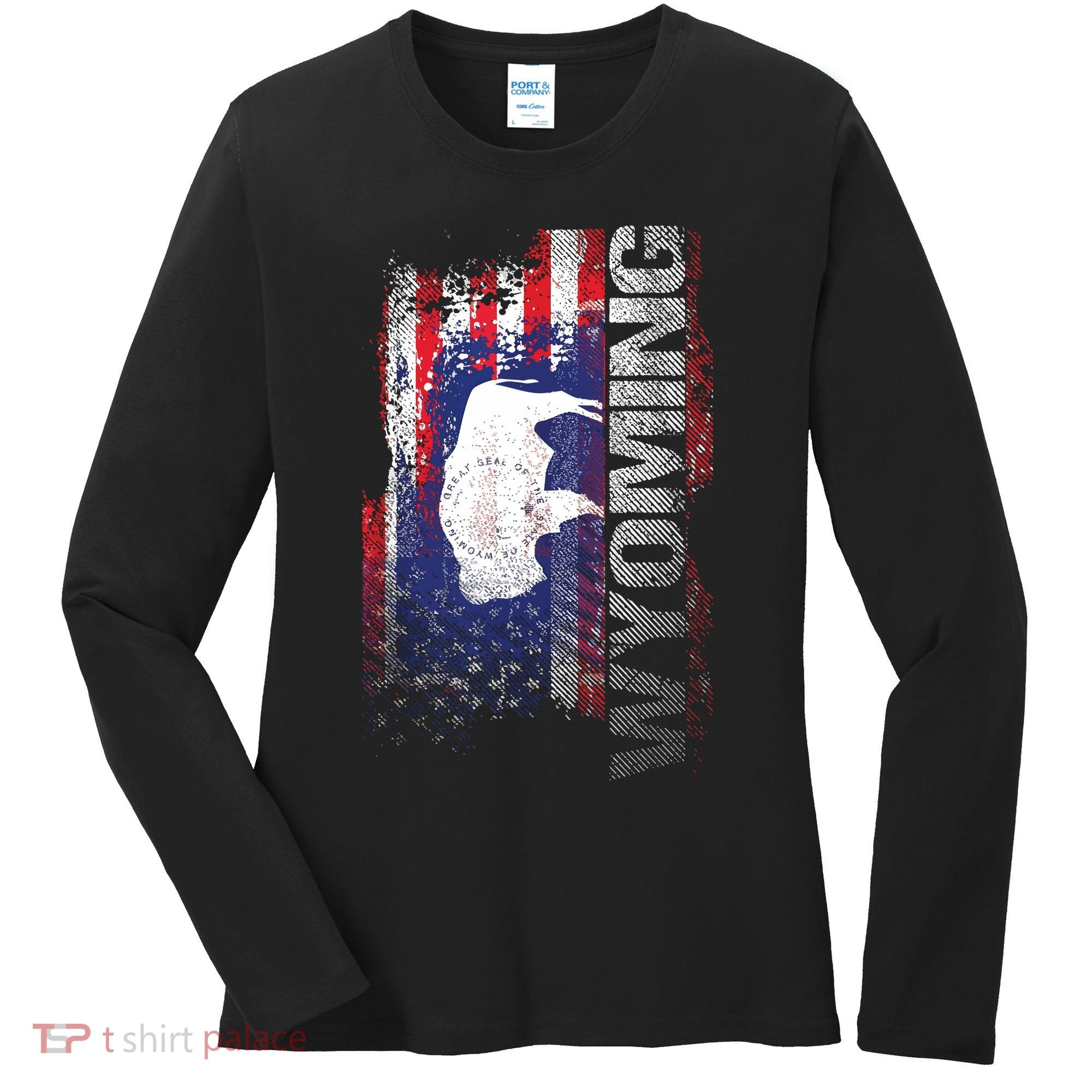 Wyoming State Usa Flag Souvenir Gift Women's Long Sleeve Shirt