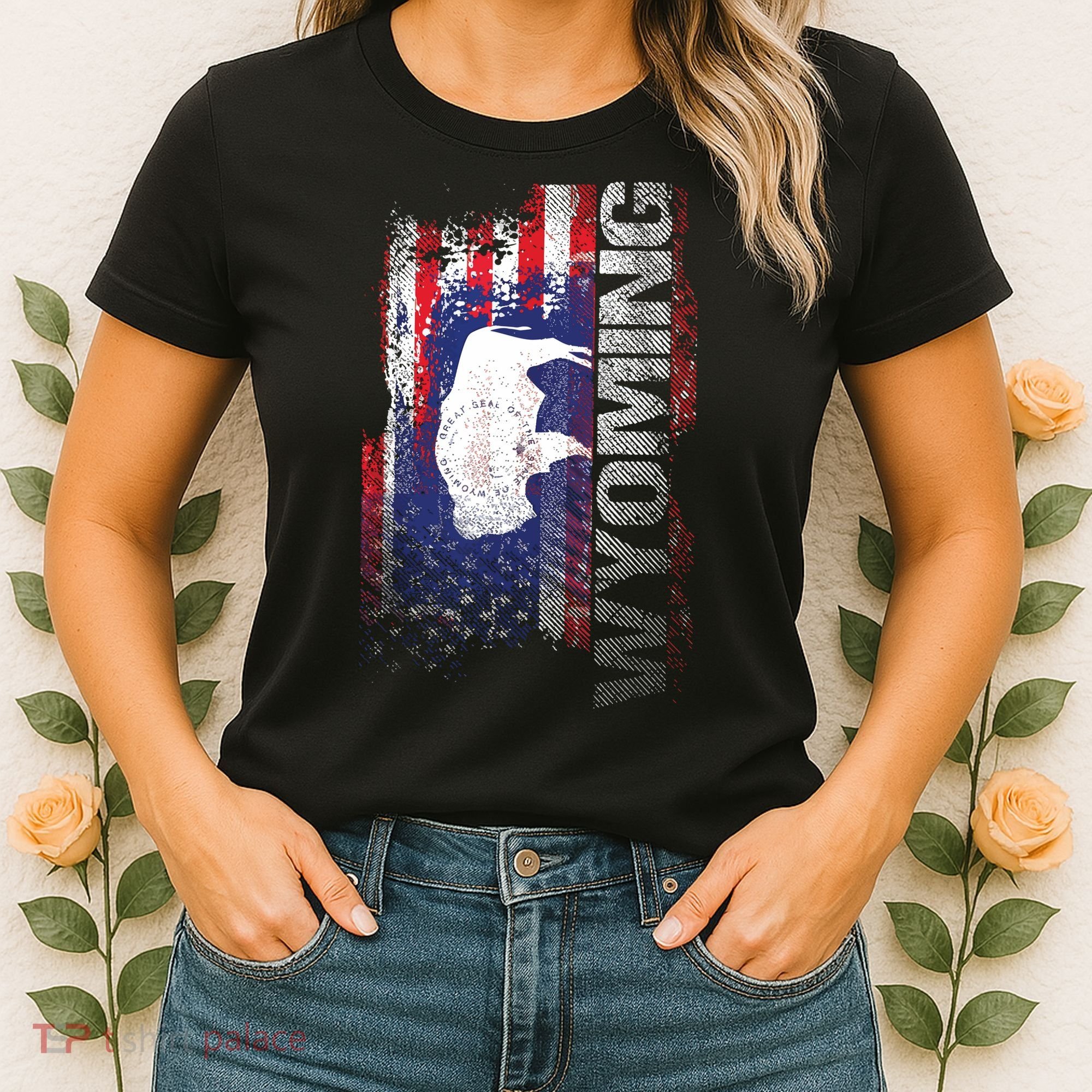 Wyoming State Usa Flag Souvenir Gift Women's T-Shirt