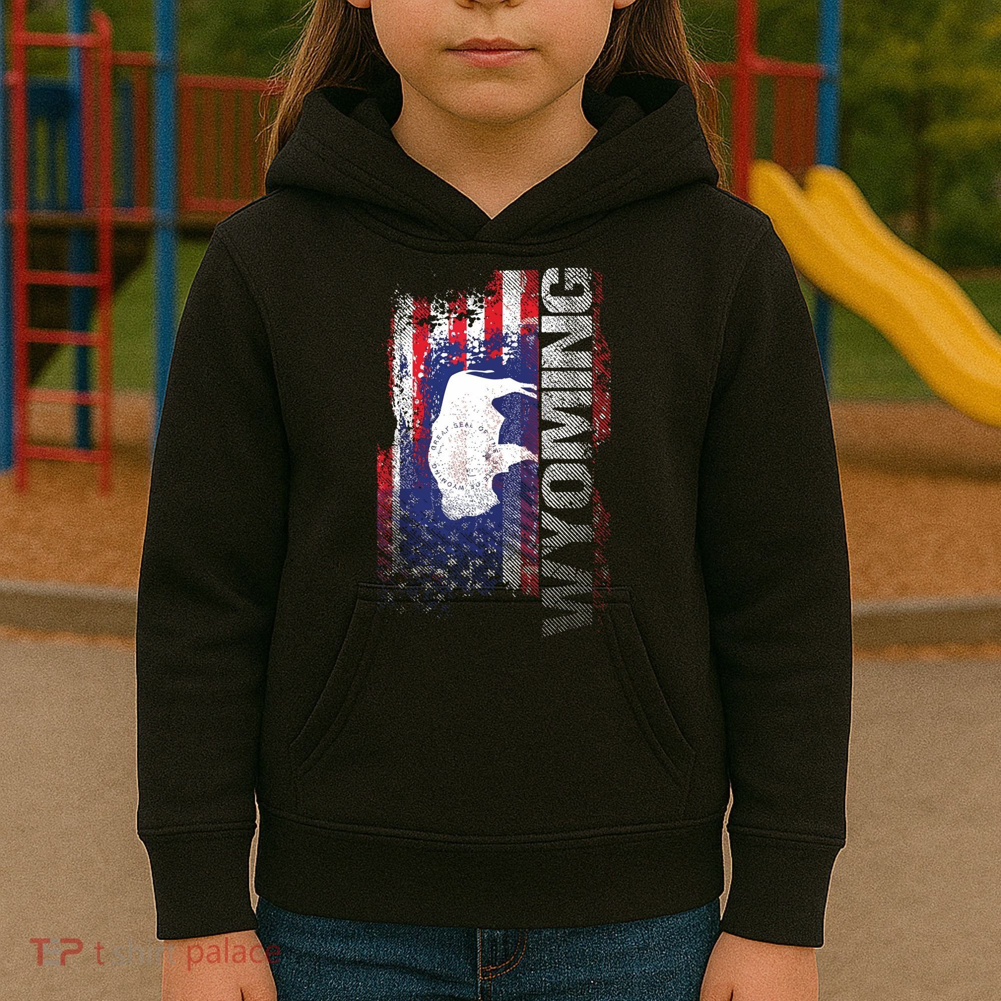 Wyoming State Usa Flag Souvenir Gift Kids Hoodie