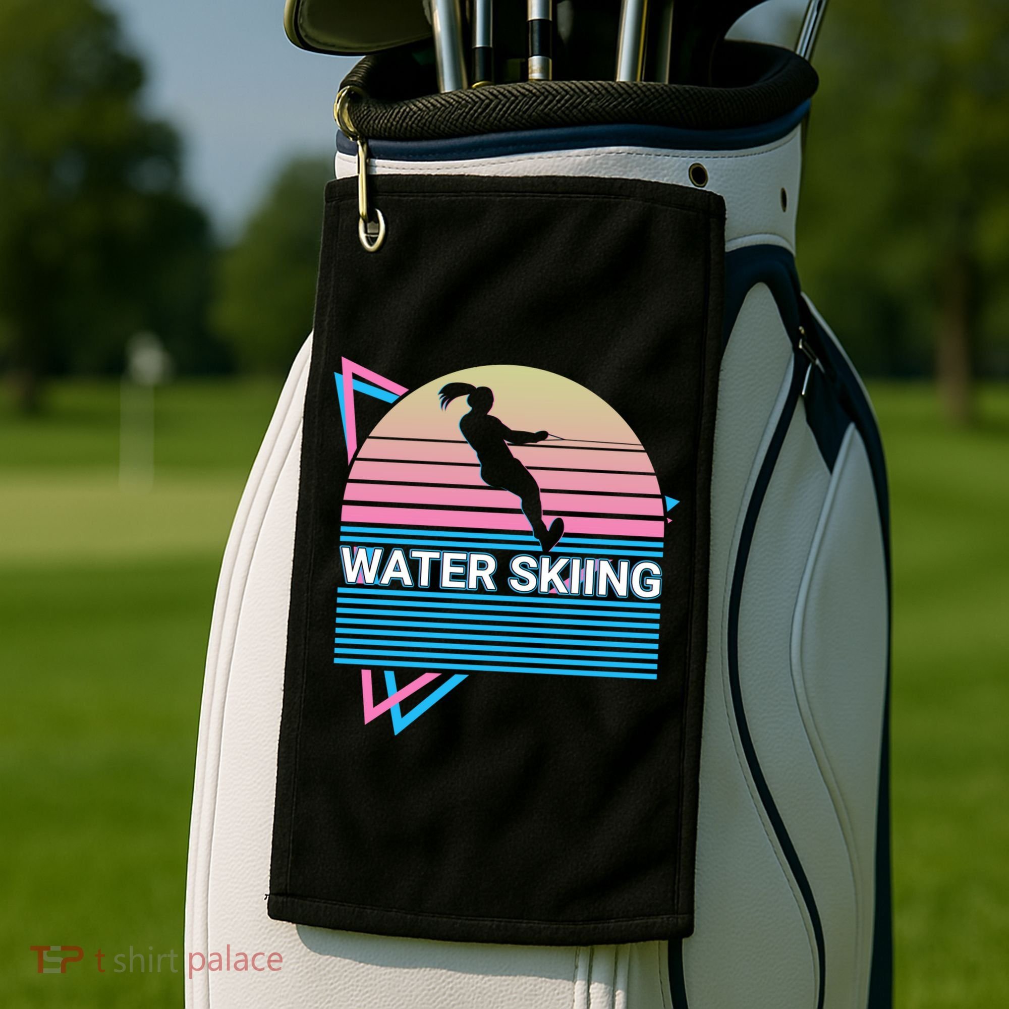 Water Ski Water Skiing Retro Funny Gift Golf Towel