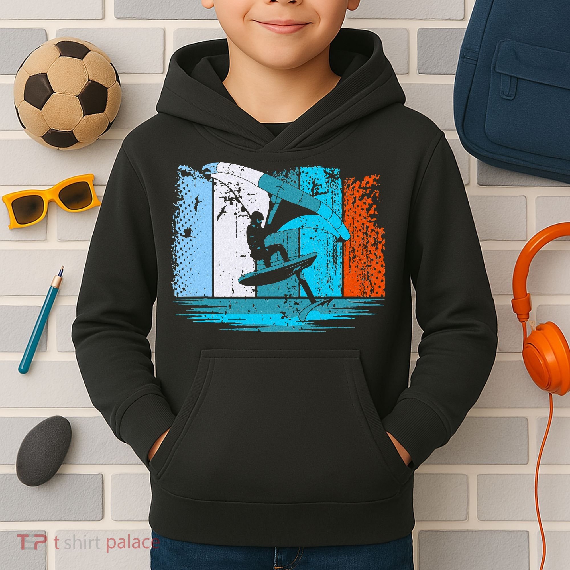 Wing Surf Wing Foil Wingsurfer Retro Kids Hoodie